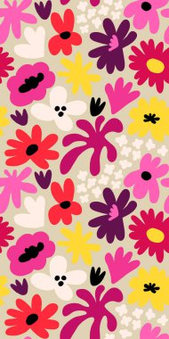 Abstract seamless pattern with cute hand drawn meadow flowers. Fashion stylish natural background. Hand drawn design elements for fabric, print, cover, banner, wrapping, wallpaper.