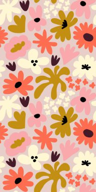 Abstract seamless pattern with cute hand drawn meadow flowers. Fashion stylish natural background. Hand drawn design elements for fabric, print, cover, banner, wrapping, wallpaper.