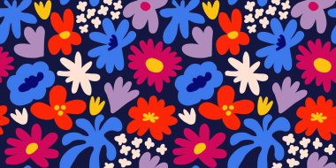 Abstract seamless pattern with cute hand drawn meadow flowers. Fashion stylish natural background. Hand drawn design elements for fabric, print, cover, banner, wrapping, wallpaper.