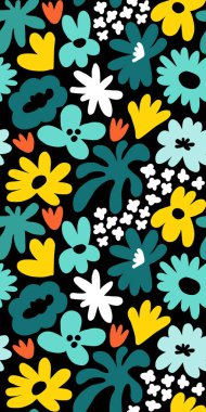 Abstract seamless pattern with cute hand drawn meadow flowers. Fashion stylish natural background. Hand drawn design elements for fabric, print, cover, banner, wrapping, wallpaper.