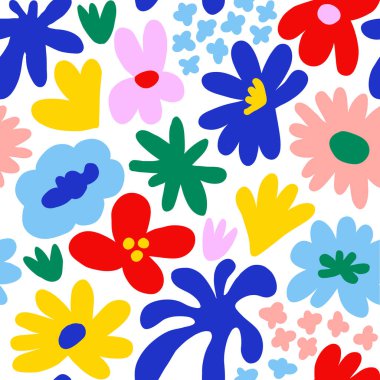 Abstract seamless pattern with cute hand drawn meadow flowers. Fashion stylish natural background. Hand drawn design elements for fabric, print, cover, banner, wrapping, wallpaper.