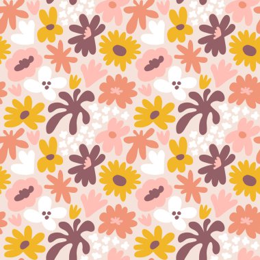 Abstract seamless pattern with cute hand drawn meadow flowers. Fashion stylish natural background. Hand drawn design elements for fabric, print, cover, banner, wrapping, wallpaper.