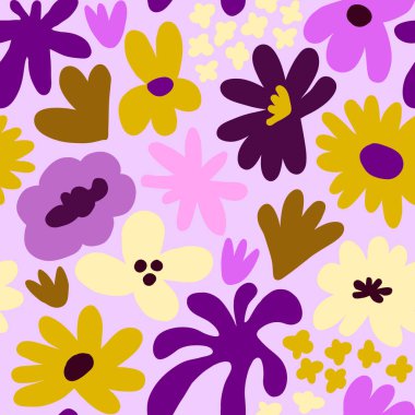 Abstract seamless pattern with cute hand drawn meadow flowers. Fashion stylish natural background. Hand drawn design elements for fabric, print, cover, banner, wrapping, wallpaper.