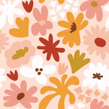 Abstract seamless pattern with cute hand drawn meadow flowers. Fashion stylish natural background. Hand drawn design elements for fabric, print, cover, banner, wrapping, wallpaper.