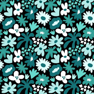 Abstract seamless pattern with cute hand drawn meadow flowers. Fashion stylish natural background. Hand drawn design elements for fabric, print, cover, banner, wrapping, wallpaper.