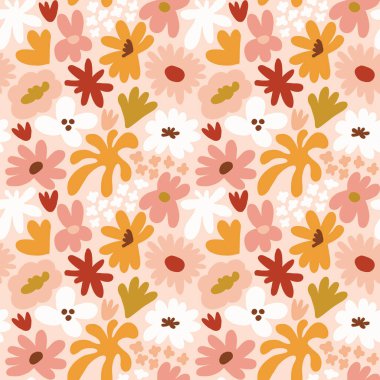 Abstract seamless pattern with cute hand drawn meadow flowers. Fashion stylish natural background. Hand drawn design elements for fabric, print, cover, banner, wrapping, wallpaper.