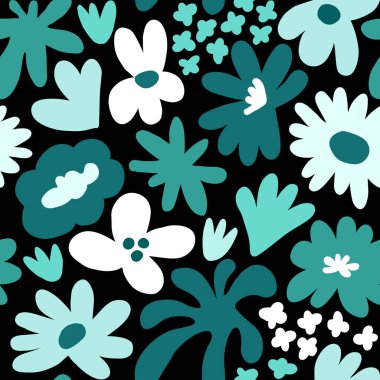 Abstract seamless pattern with cute hand drawn meadow flowers. Fashion stylish natural background. Hand drawn design elements for fabric, print, cover, banner, wrapping, wallpaper.