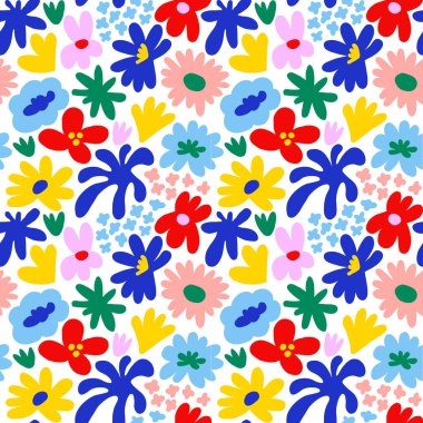 Abstract seamless pattern with cute hand drawn meadow flowers. Fashion stylish natural background. Hand drawn design elements for fabric, print, cover, banner, wrapping, wallpaper.