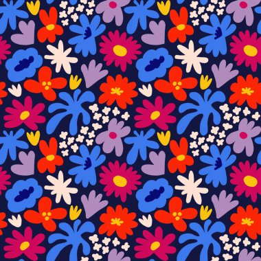 Abstract seamless pattern with cute hand drawn meadow flowers. Fashion stylish natural background. Hand drawn design elements for fabric, print, cover, banner, wrapping, wallpaper.