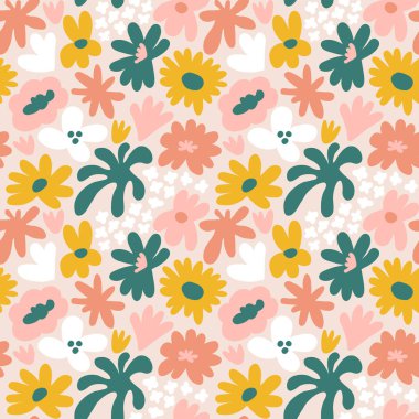 Abstract seamless pattern with cute hand drawn meadow flowers. Fashion stylish natural background. Hand drawn design elements for fabric, print, cover, banner, wrapping, wallpaper.
