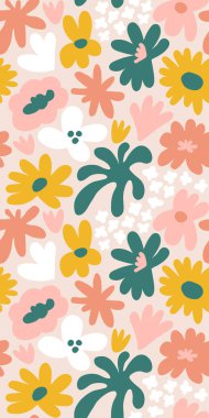 Abstract seamless pattern with cute hand drawn meadow flowers. Fashion stylish natural background. Hand drawn design elements for fabric, print, cover, banner, wrapping, wallpaper.