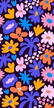 Abstract seamless pattern with cute hand drawn meadow flowers. Fashion stylish natural background. Hand drawn design elements for fabric, print, cover, banner, wrapping, wallpaper.