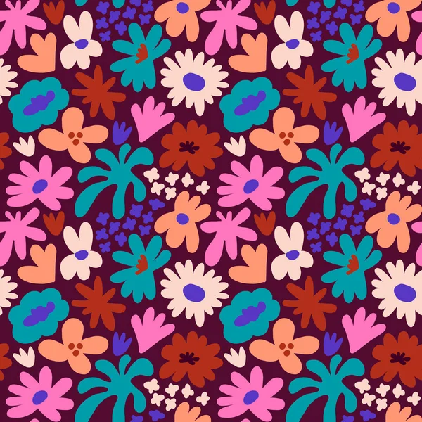 Abstract seamless pattern with cute hand drawn meadow flowers. Fashion stylish natural background. Hand drawn design elements for fabric, print, cover, banner, wrapping, wallpaper.