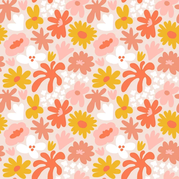 Abstract seamless pattern with cute hand drawn meadow flowers. Fashion stylish natural background. Hand drawn design elements for fabric, print, cover, banner, wrapping, wallpaper.