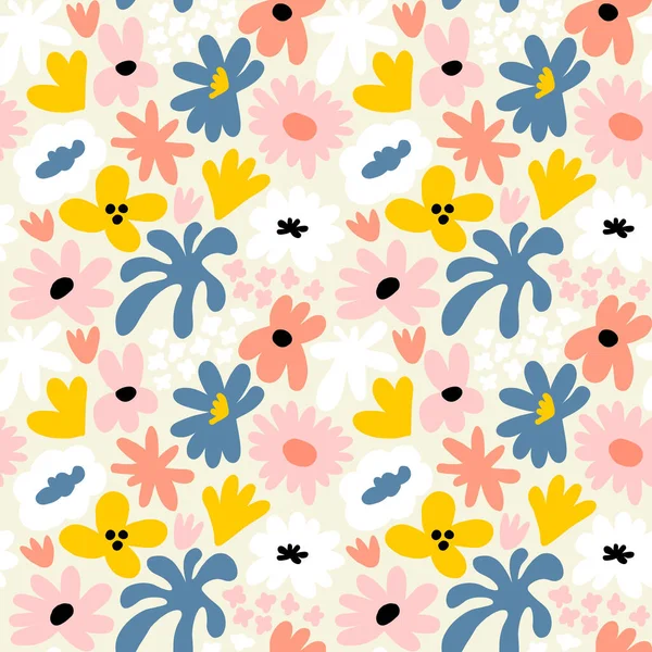Abstract seamless pattern with cute hand drawn meadow flowers. Fashion stylish natural background. Hand drawn design elements for fabric, print, cover, banner, wrapping, wallpaper.