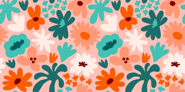 Abstract Seamless Pattern Cute Hand Drawn Meadow Flowers Fashion Stylish — Wektor stockowy