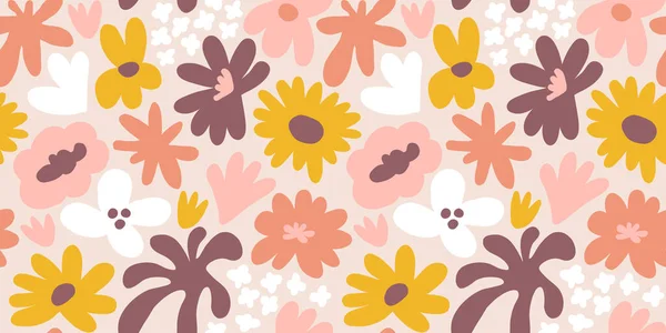 Abstract Seamless Pattern Cute Hand Drawn Meadow Flowers Fashion Stylish — Stock Vector