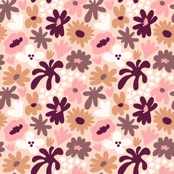 Abstract seamless pattern with cute hand drawn meadow flowers. Fashion stylish natural background. Hand drawn design elements for fabric, print, cover, banner, wrapping, wallpaper.