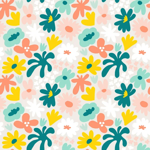 Abstract seamless pattern with cute hand drawn meadow flowers. Fashion stylish natural background. Hand drawn design elements for fabric, print, cover, banner, wrapping, wallpaper.