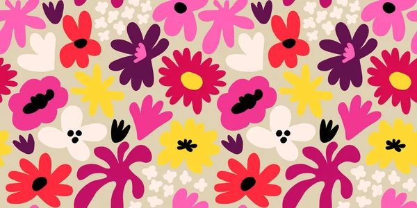 Abstract seamless pattern with cute hand drawn meadow flowers. Fashion stylish natural background. Hand drawn design elements for fabric, print, cover, banner, wrapping, wallpaper.