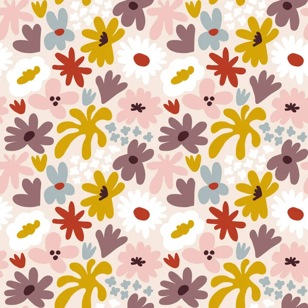 Abstract seamless pattern with cute hand drawn meadow flowers. Fashion stylish natural background. Hand drawn design elements for fabric, print, cover, banner, wrapping, wallpaper.