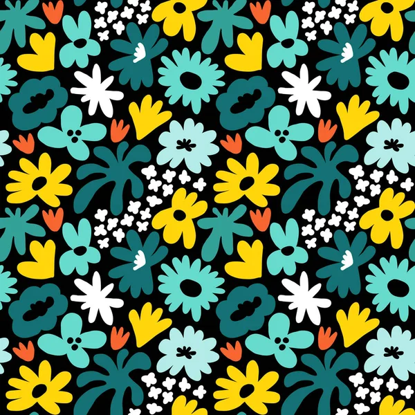 Abstract seamless pattern with cute hand drawn meadow flowers. Fashion stylish natural background. Hand drawn design elements for fabric, print, cover, banner, wrapping, wallpaper.