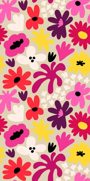 Abstract seamless pattern with cute hand drawn meadow flowers. Fashion stylish natural background. Hand drawn design elements for fabric, print, cover, banner, wrapping, wallpaper.