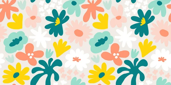 Abstract seamless pattern with cute hand drawn meadow flowers. Fashion stylish natural background. Hand drawn design elements for fabric, print, cover, banner, wrapping, wallpaper.