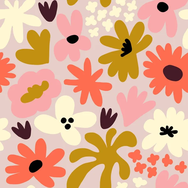 Abstract seamless pattern with cute hand drawn meadow flowers. Fashion stylish natural background. Hand drawn design elements for fabric, print, cover, banner, wrapping, wallpaper.