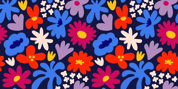 Abstract seamless pattern with cute hand drawn meadow flowers. Fashion stylish natural background. Hand drawn design elements for fabric, print, cover, banner, wrapping, wallpaper.