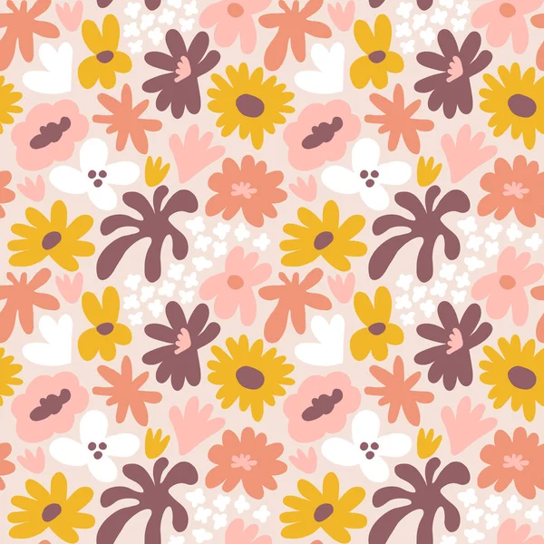 Abstract seamless pattern with cute hand drawn meadow flowers. Fashion stylish natural background. Hand drawn design elements for fabric, print, cover, banner, wrapping, wallpaper.