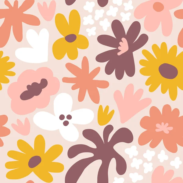 Abstract seamless pattern with cute hand drawn meadow flowers. Fashion stylish natural background. Hand drawn design elements for fabric, print, cover, banner, wrapping, wallpaper.