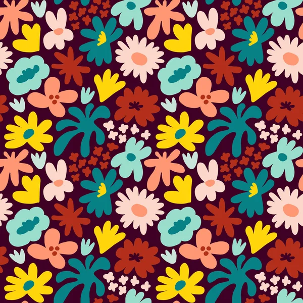 Abstract seamless pattern with cute hand drawn meadow flowers. Fashion stylish natural background. Hand drawn design elements for fabric, print, cover, banner, wrapping, wallpaper.