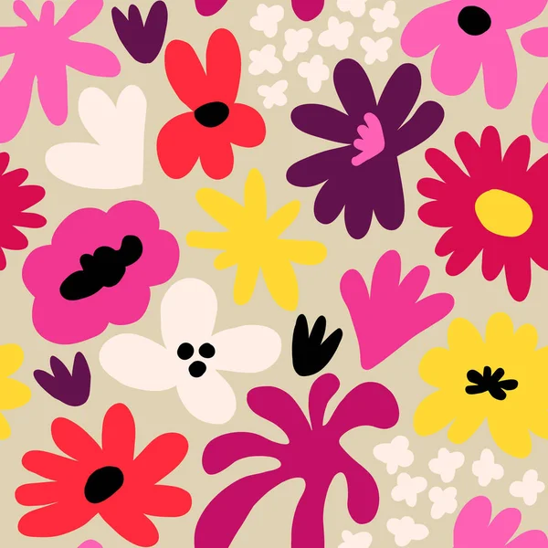 Abstract seamless pattern with cute hand drawn meadow flowers. Fashion stylish natural background. Hand drawn design elements for fabric, print, cover, banner, wrapping, wallpaper.