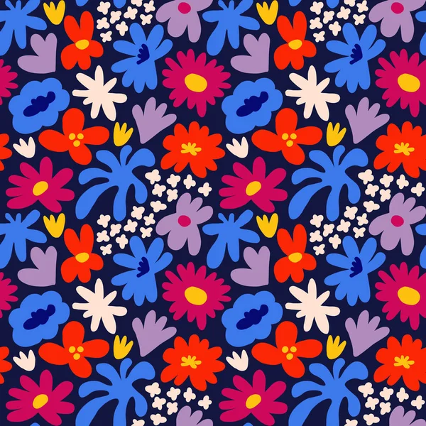 Abstract seamless pattern with cute hand drawn meadow flowers. Fashion stylish natural background. Hand drawn design elements for fabric, print, cover, banner, wrapping, wallpaper.