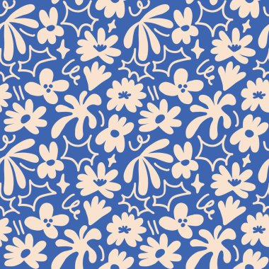 Abstract seamless pattern with cute hand drawn meadow flowers. Fashion stylish natural background. Hand drawn design elements for fabric, print, cover, banner, wrapping, wallpaper.