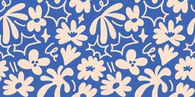 Abstract seamless pattern with cute hand drawn meadow flowers. Fashion stylish natural background. Hand drawn design elements for fabric, print, cover, banner, wrapping, wallpaper.