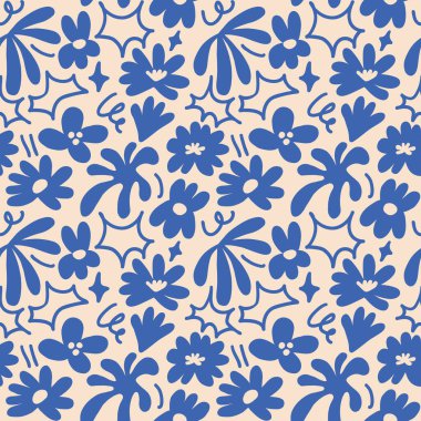 Abstract seamless pattern with cute hand drawn meadow flowers. Fashion stylish natural background. Hand drawn design elements for fabric, print, cover, banner, wrapping, wallpaper.