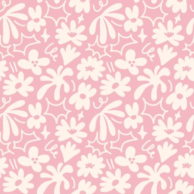 Abstract seamless pattern with cute hand drawn meadow flowers. Fashion stylish natural background. Hand drawn design elements for fabric, print, cover, banner, wrapping, wallpaper.