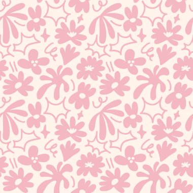 Abstract seamless pattern with cute hand drawn meadow flowers. Fashion stylish natural background. Hand drawn design elements for fabric, print, cover, banner, wrapping, wallpaper.