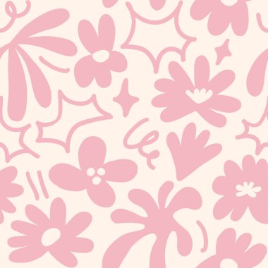 Abstract seamless pattern with cute hand drawn meadow flowers. Fashion stylish natural background. Hand drawn design elements for fabric, print, cover, banner, wrapping, wallpaper.