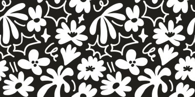 Abstract seamless pattern with cute hand drawn meadow flowers. Fashion stylish natural background. Hand drawn design elements for fabric, print, cover, banner, wrapping, wallpaper.