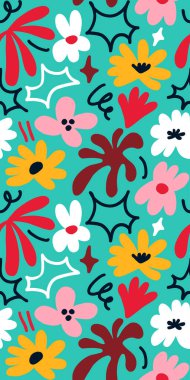 Abstract seamless pattern with cute hand drawn meadow flowers. Fashion stylish natural background. Hand drawn design elements for fabric, print, cover, banner, wrapping, wallpaper.