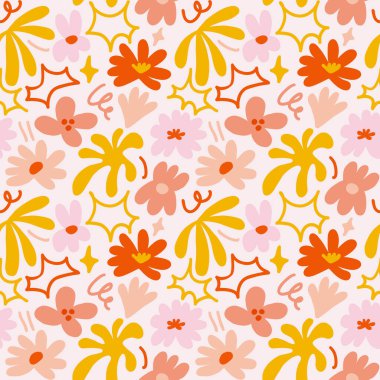 Abstract seamless pattern with cute hand drawn meadow flowers. Fashion stylish natural background. Hand drawn design elements for fabric, print, cover, banner, wrapping, wallpaper.