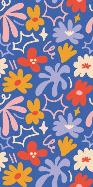 Abstract seamless pattern with cute hand drawn meadow flowers. Fashion stylish natural background. Hand drawn design elements for fabric, print, cover, banner, wrapping, wallpaper.