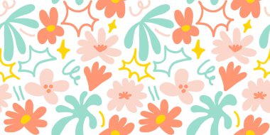 Abstract seamless pattern with cute hand drawn meadow flowers. Fashion stylish natural background. Hand drawn design elements for fabric, print, cover, banner, wrapping, wallpaper.