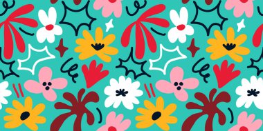 Abstract seamless pattern with cute hand drawn meadow flowers. Fashion stylish natural background. Hand drawn design elements for fabric, print, cover, banner, wrapping, wallpaper.