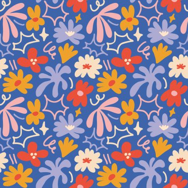 Abstract seamless pattern with cute hand drawn meadow flowers. Fashion stylish natural background. Hand drawn design elements for fabric, print, cover, banner, wrapping, wallpaper.
