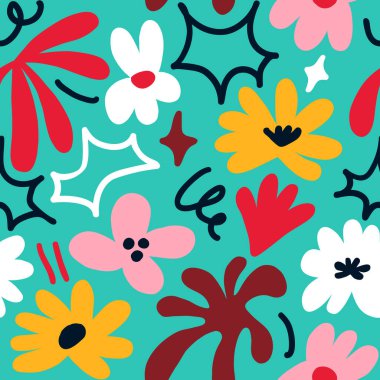 Abstract seamless pattern with cute hand drawn meadow flowers. Fashion stylish natural background. Hand drawn design elements for fabric, print, cover, banner, wrapping, wallpaper.