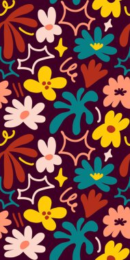 Abstract seamless pattern with cute hand drawn meadow flowers. Fashion stylish natural background. Hand drawn design elements for fabric, print, cover, banner, wrapping, wallpaper.